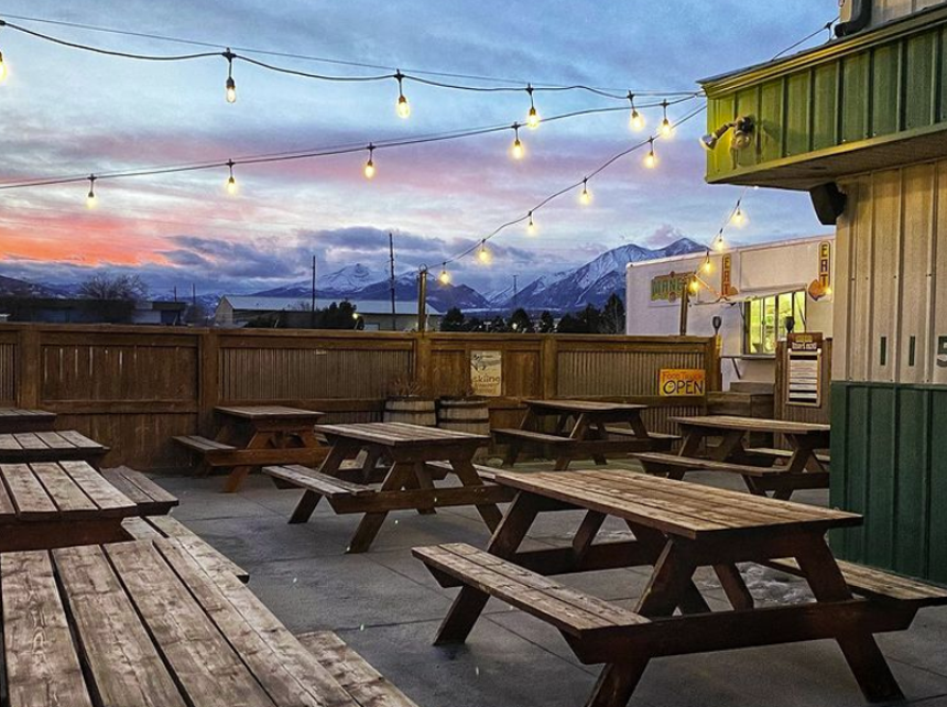 sunset from beer patio in mountains