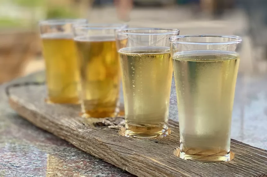 A flight of yellow-hued ciders from EsoTerra Ciderworks