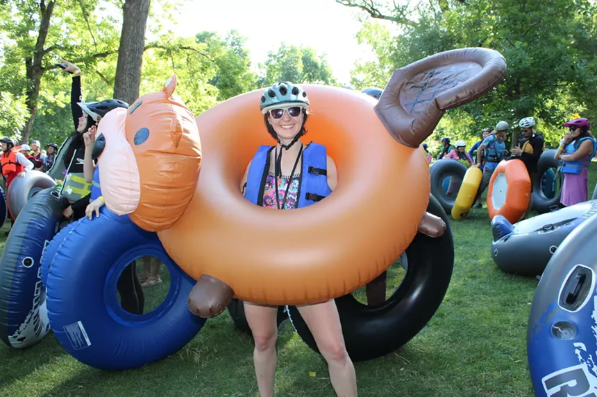 A person wearing a squirrel inner tube.