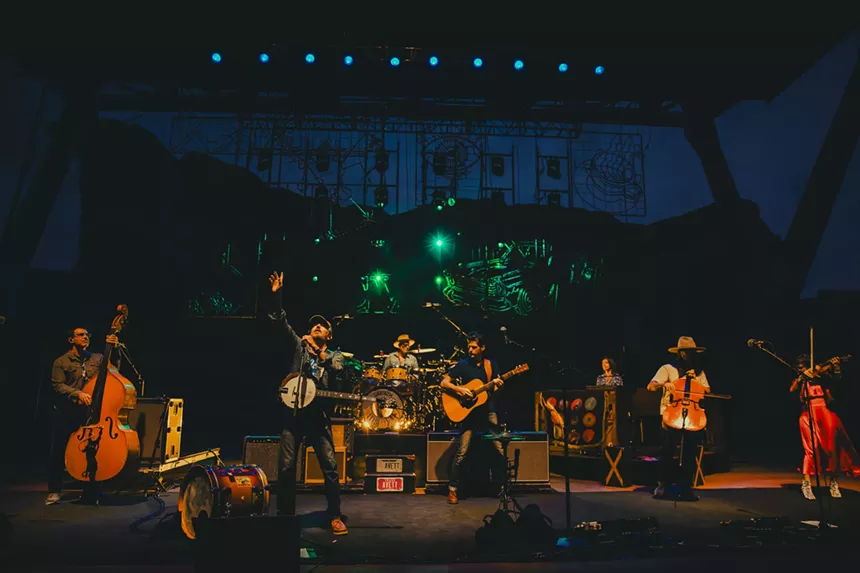The Avett Brothers on stage at Red Rocks performing night one of a three-night run.