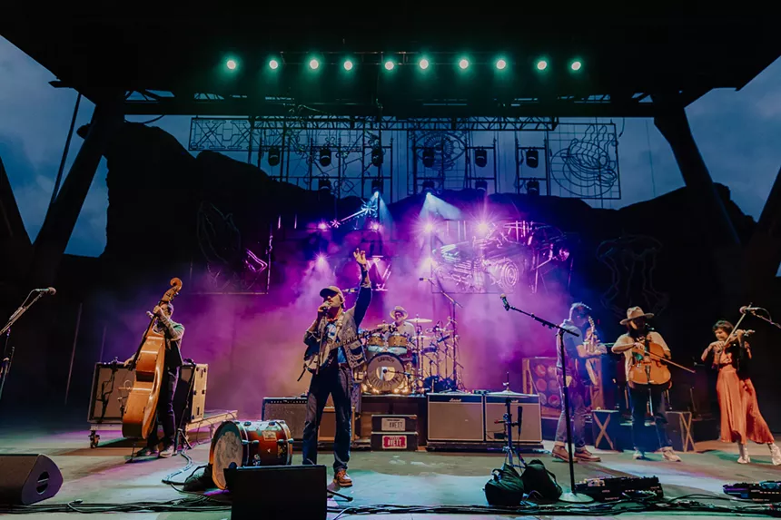 The Avett Brothers on stage at Red Rocks performing night one of a three-night run.