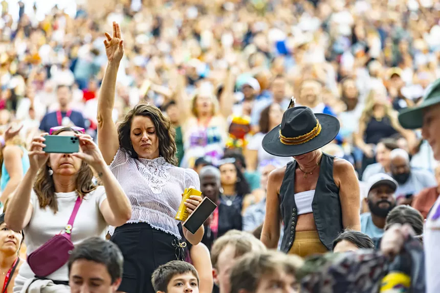 Fans dancing to Lee Fields at Red Rocks.