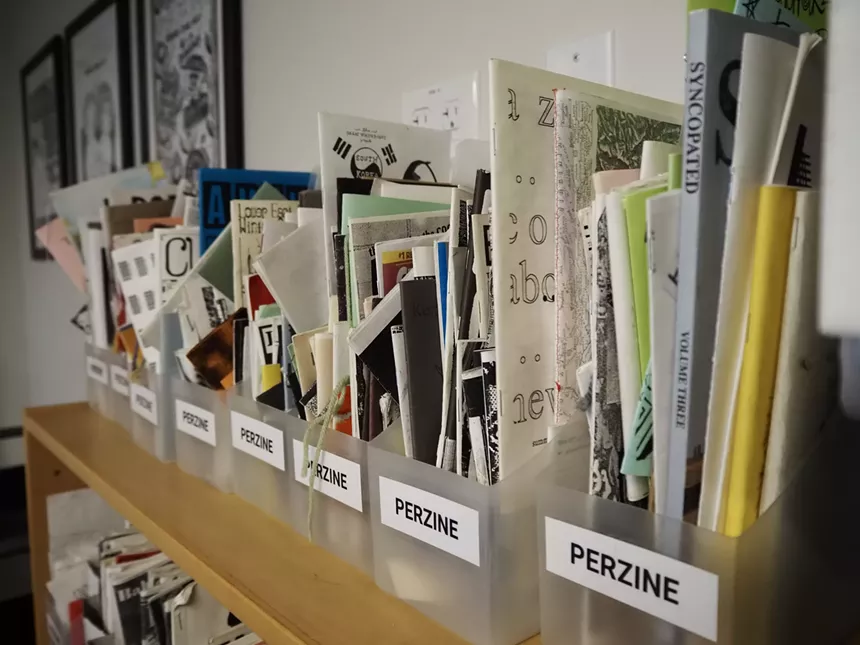 zines organized in boxes