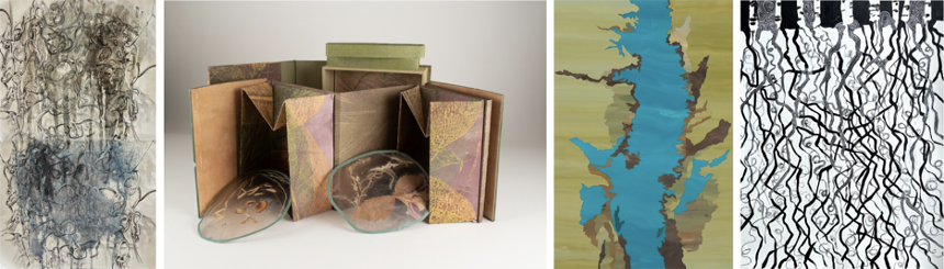 four artworks in different mediums