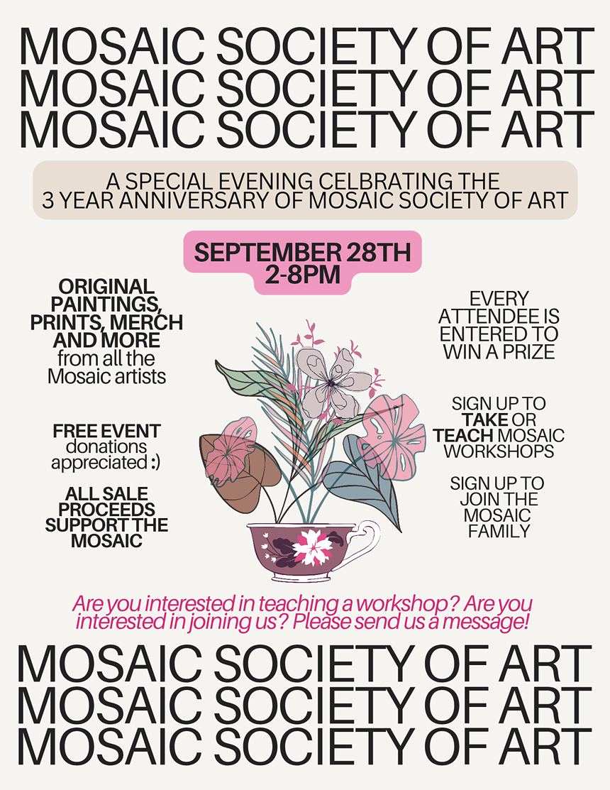 Mosaic Society of Art September 28th, 2025 flyer.