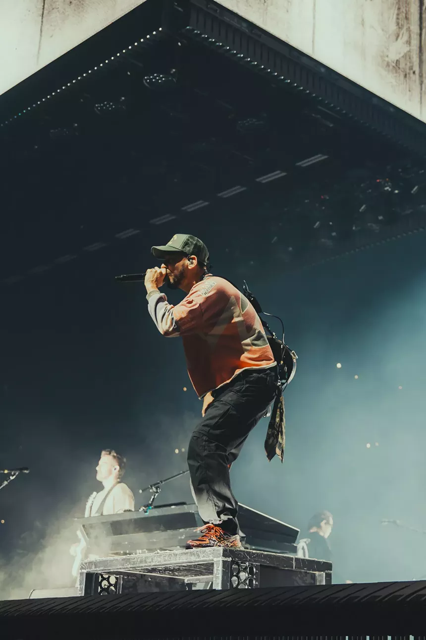 Linkin Park takes the stage at Ball Arena in Denver, Colorado.
