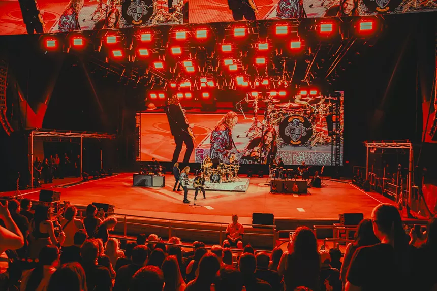 Maná on stage at Red Rocks for night one of two of their performances.