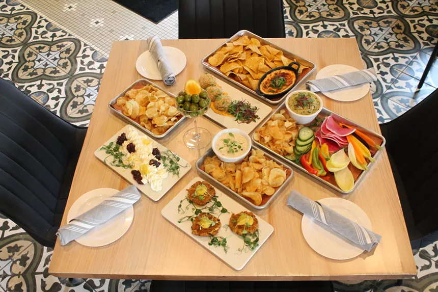 various foods on trays