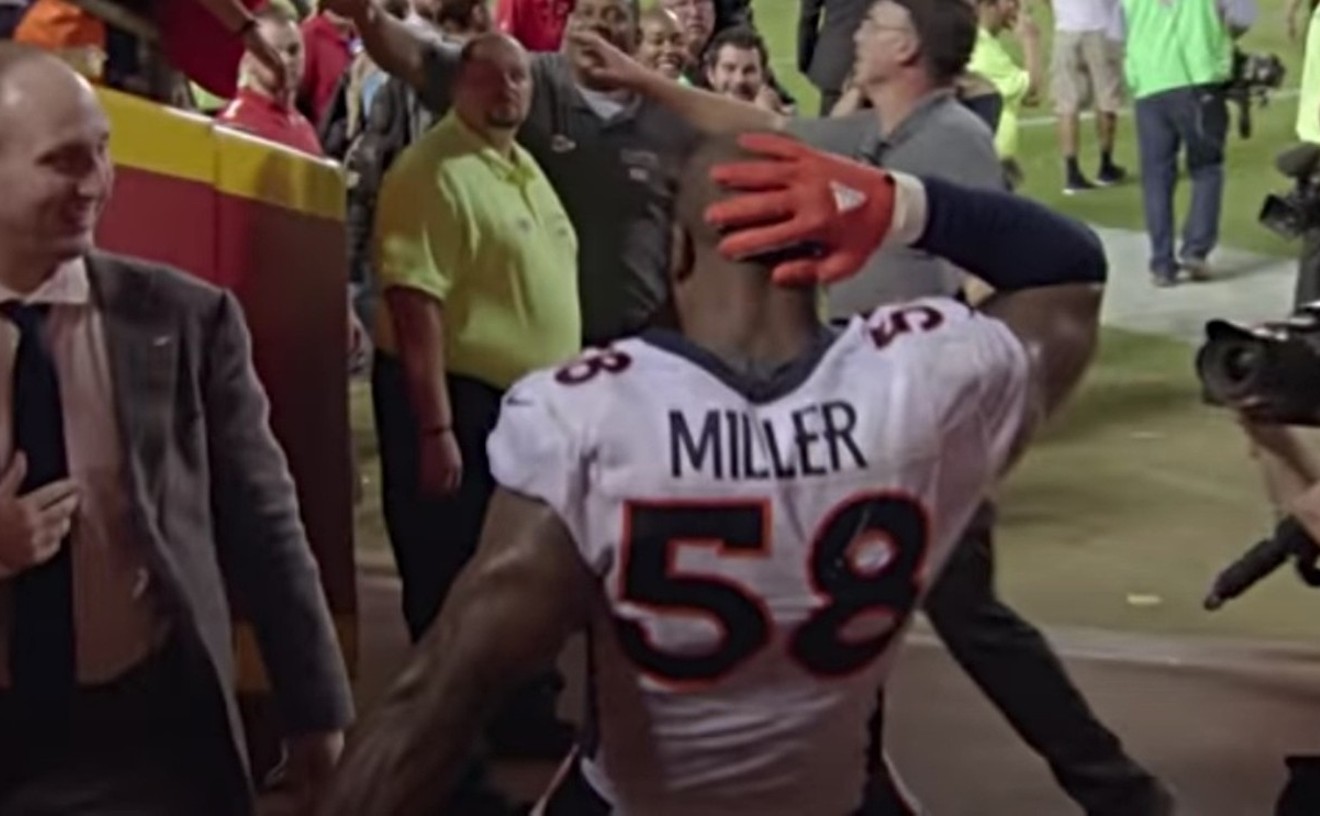A screen capture from a 2016 NFL video spotlighting Von Miller's best sack dances.