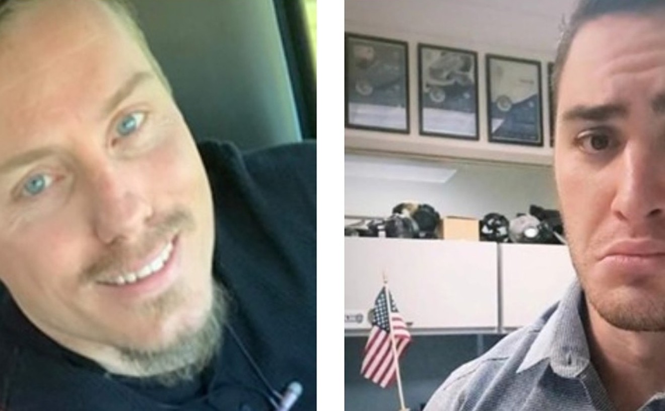 A family photo of the late John Pacheaco Jr. and an excerpt from a social media post spotlighting Officer Chandler Phillips putting on a comic pout after being placed on desk duty following the fatal shooting.