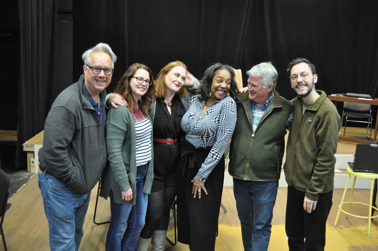 The director and cast (from left to right: Peter J. Hughes, Lisa Kraai, Kelly Uhlenhopp, Adrienne Martin-Fullwood, Matt Hindmarch and Joey Torrison) of Firehouse Theater Company's production of Tiny Beautiful Things.