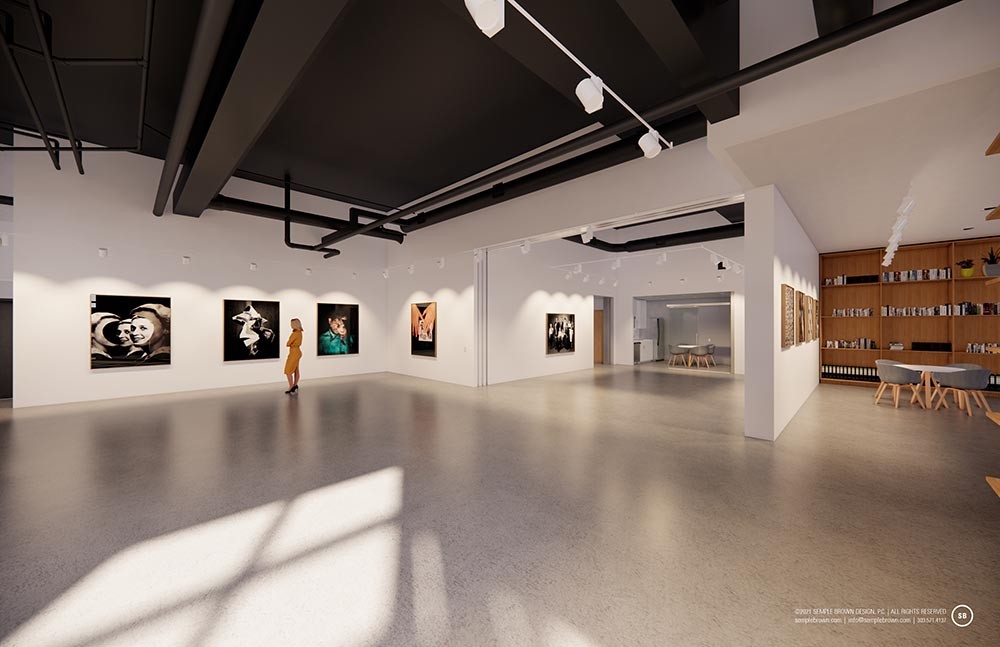 A 3D rendering of the new gallery space at 1200 Lincoln Street.