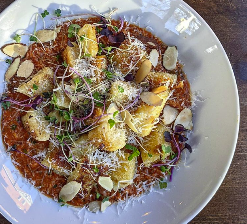 Gnocchi with 'nduja, romesco, toasted almonds and aged Pecorino is currently on the menu at Spuntino.
