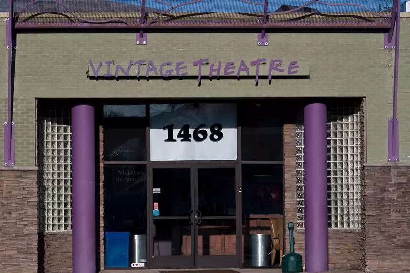 Image: outside of building with sign reading "vintage theatre"