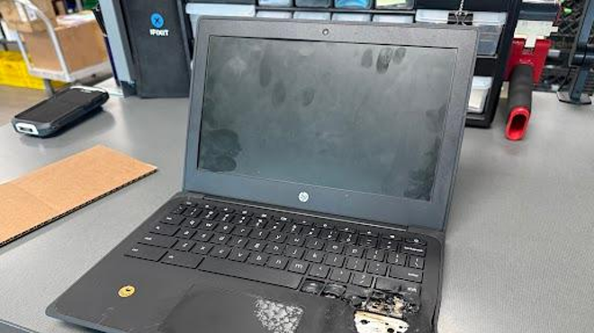 A Chromebook laptop is burnt and melted after being tampered with in order to make the lithium batter ignite.
