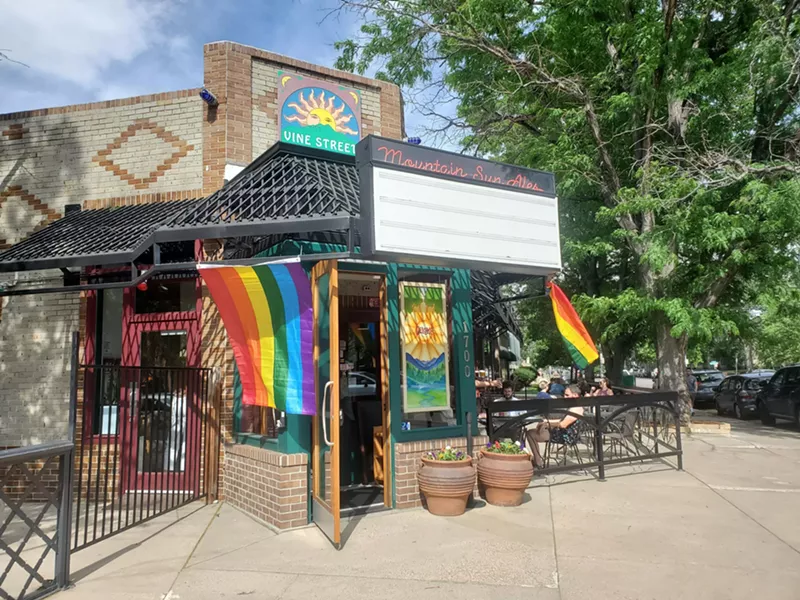 Image: restaurant exterior with flags