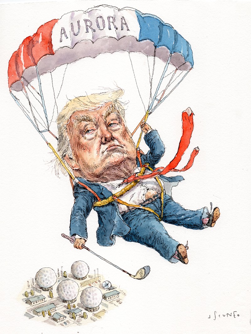 Trump parachuting with golf club