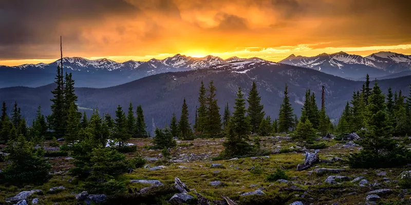 Image: orange sky over mountain park