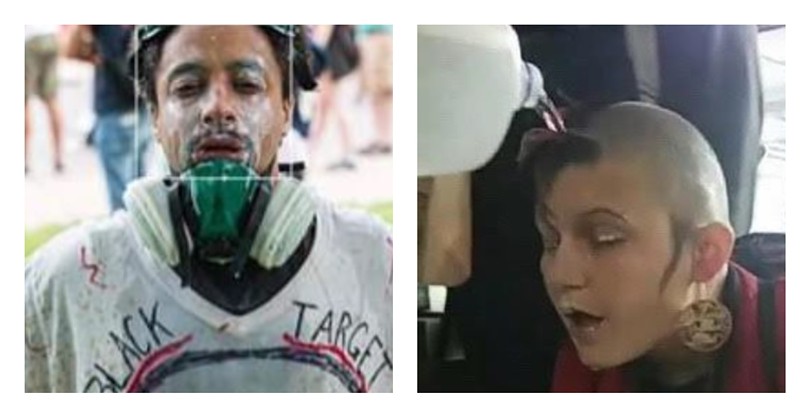 Marquis Dominick clad in his "Black Target" T-shirt and Isis Usborne receiving treatment after being teargassed at the 2020 George Floyd protests.