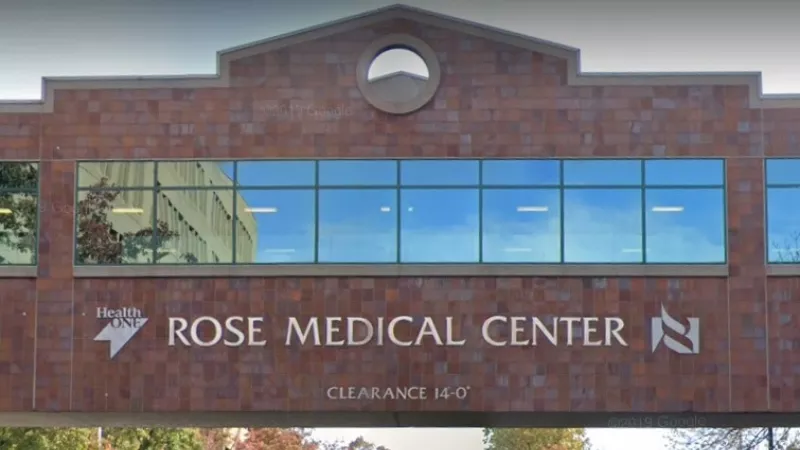 Image: The pedestrian bridge at Rose Medical Center.