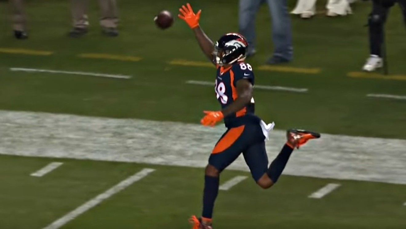 A familiar image for Broncos fans: Demaryius Thomas streaking down the sidelines clad in blue and orange.