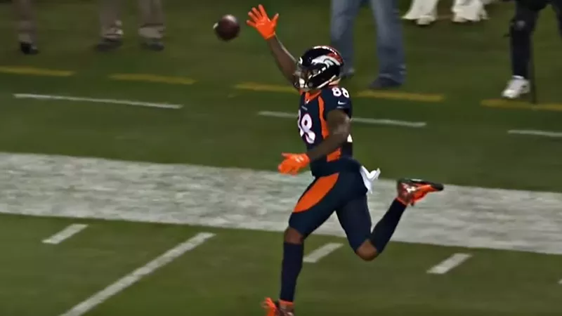 Image: A familiar image for Broncos fans: Demaryius Thomas streaking down the sidelines clad in blue and orange.