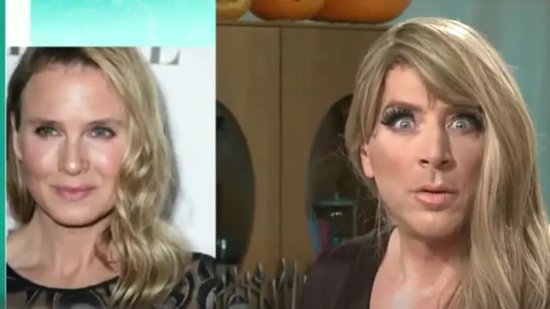 Image: That's Channel 2's Chris Parente on the right, doing his best Renée Zellweger.