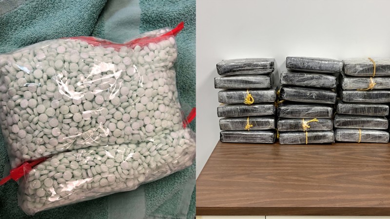 DEA photos of seized fentanyl pills and methamphetamine following a February 2021 drug bust that encompassed Jefferson and Adams counties.