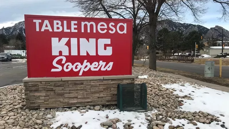 Image: The sign welcoming shoppers to the Table Mesa King Soopers.