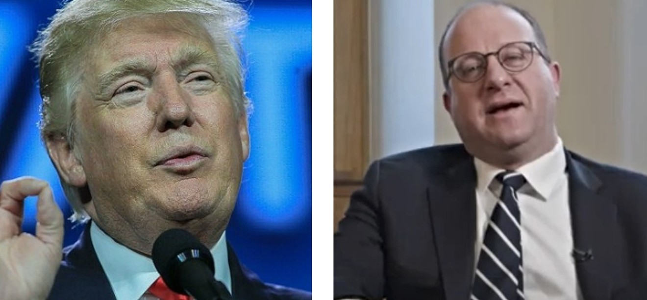 Donald Trump during a 2016 appearance in Denver and a 2020 image of Governor Jared Polis.