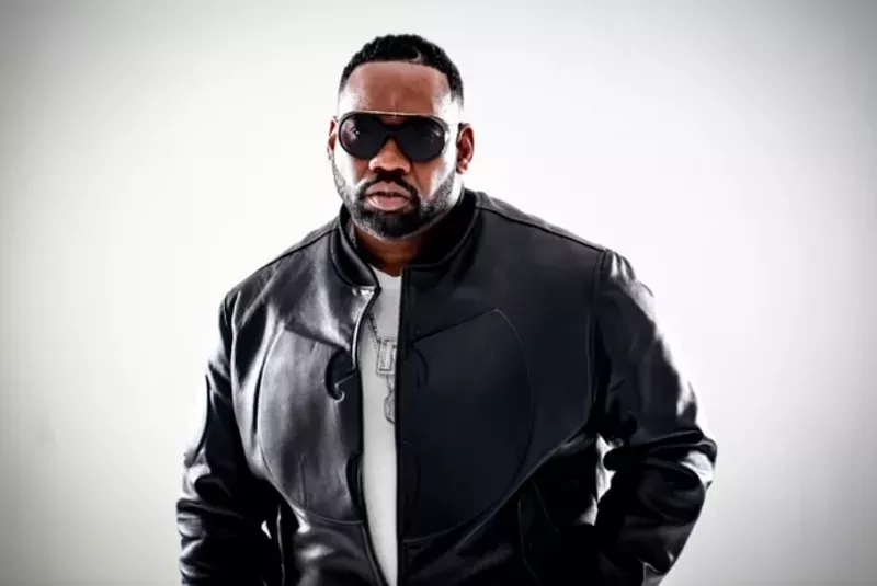 Image: rapper in sunglasses and leather jacket