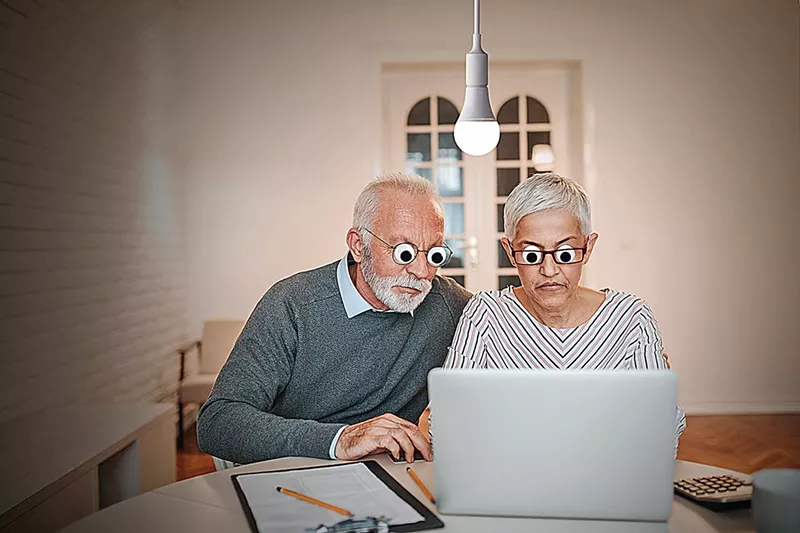 Image: Recognize this couple? They're on some of your Xcel bills, although we think this depicts a more realistic reaction to the most recent version that for almost everyone was double what it had been.